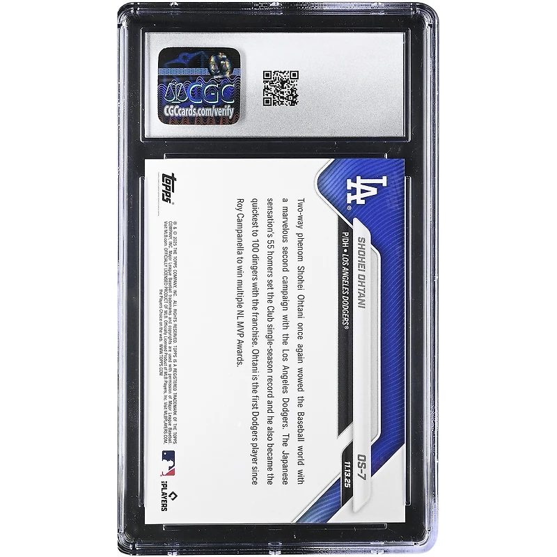 Shohei Ohtani, Los Angeles Dodgers, Topps Now 2025, MVP de la Ligue nationale, carte authentifiée CGC n° OS-7 (10 cartes).
