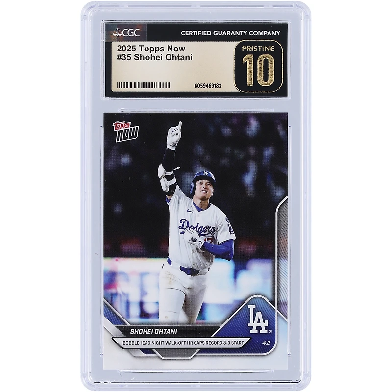 Shohei Ohtani Los Angeles Dodgers 2025 Topps Now Bobblehead Night Walk-Off HR Caps Record 8-0 Start #35 CGC Authentifié Pristine 10 Card