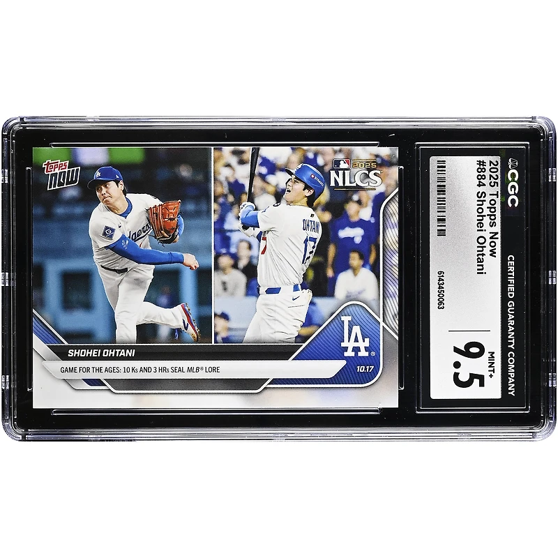 Shohei Ohtani, Los Angeles Dodgers, Topps Now 2025, Match de légende : 10 retraits sur prises et 3 circuits, Sceau MLB Lore n° 884, Authentifiée CGC 9.5
