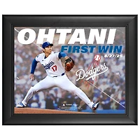 Shohei Ohtani des Dodgers de Los Angeles encadre sa première victoire en tant que lanceur partant des Dodgers (collage de 11" x 14")