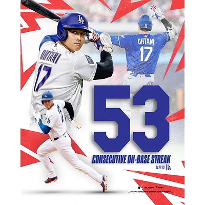 Shohei Ohtani Los Angeles Dodgers Unsigned 53 Consecutive Games On-Base Streak Collage Photograph