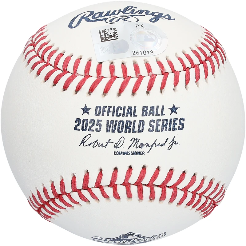 Balle de baseball autographiée par Teoscar Hernández des Dodgers de Los Angeles, logo des Séries mondiales 2025, avec inscription « 25 champions des Séries mondiales ».