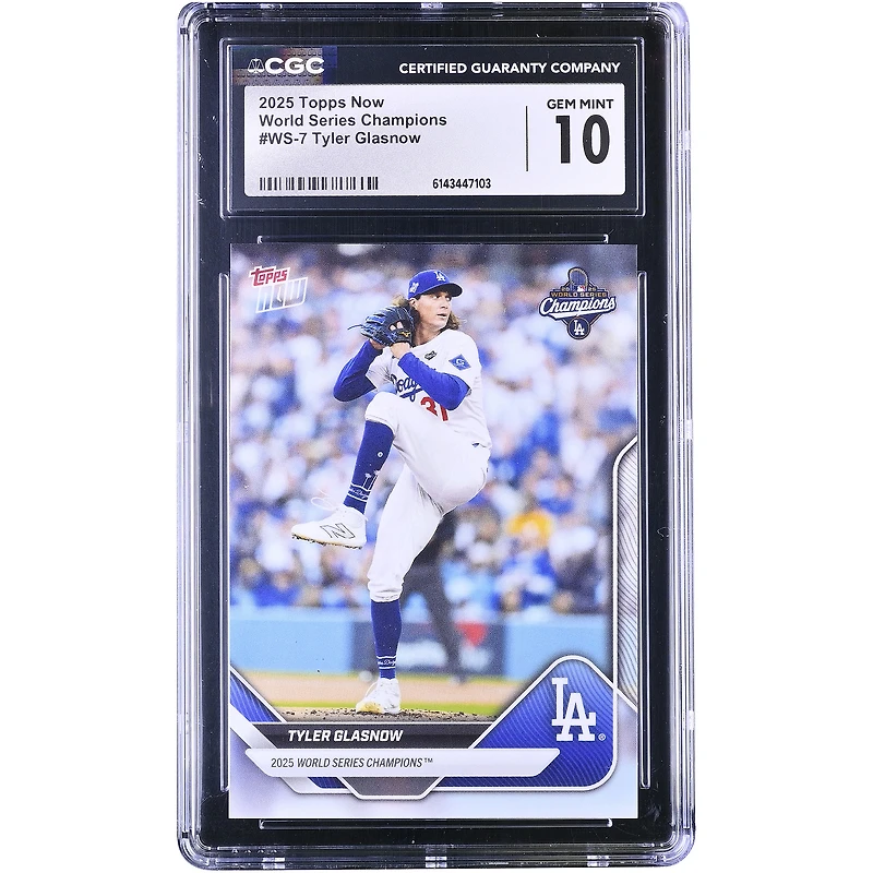 Carte Tyler Glasnow des Dodgers de Los Angeles 2025 Topps Now '25 Champions des Séries mondiales #WS-7, authentifiée CGC (n° 10)