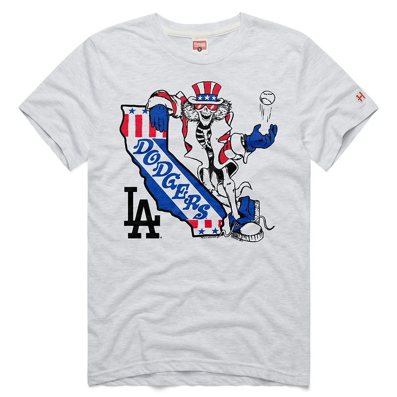 Unisex Homage Ash Los Angeles Dodgers MLB x Grateful Dead Americana Tri-Blend T-Shirt
