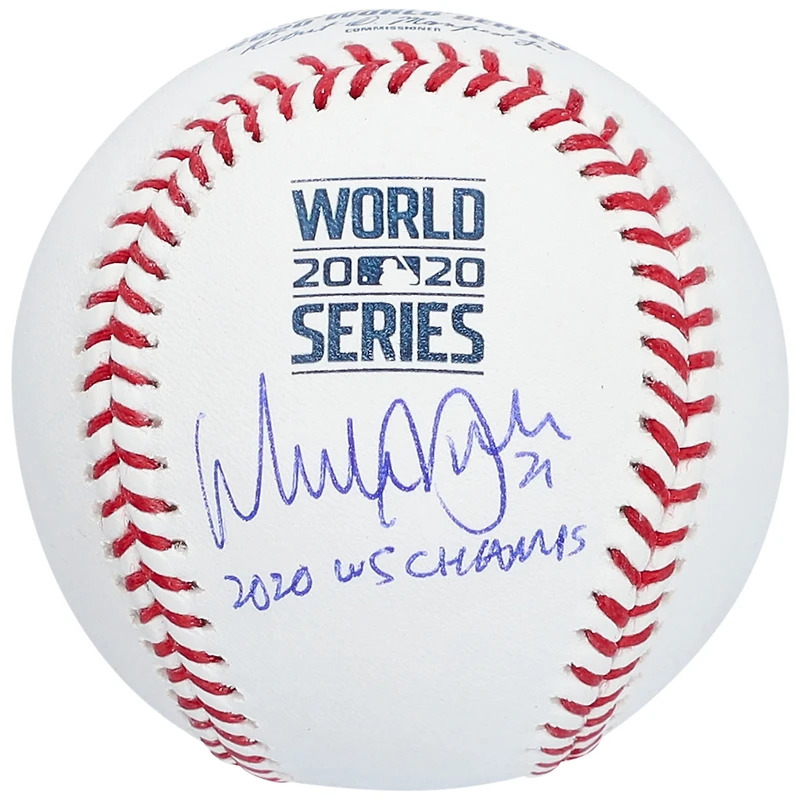 Walker Buehler Los Angeles Dodgers Autographed 2020 MLB World Series Champions World Series Logo Baseball with "2020 WS Champs" Inscription