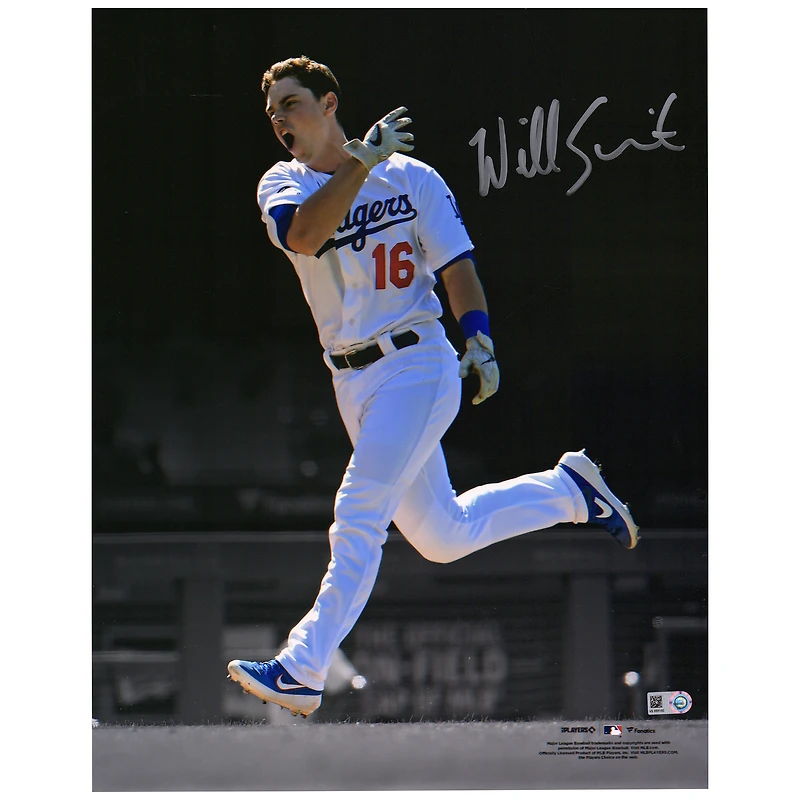 Photographie autographiée de Will Smith des Dodgers de Los Angeles, Yell Spotlight, 11" x 14"