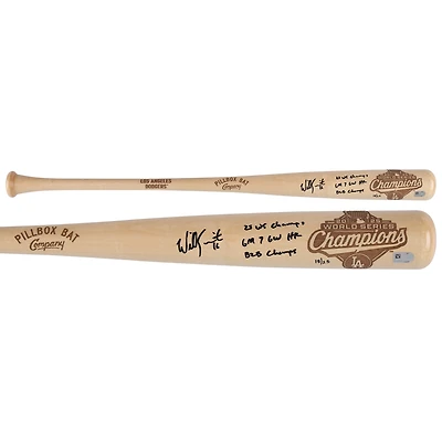 Bâton de baseball Pillbox Bat Company autographié par Will Smith, des Dodgers de Los Angeles, champions des Séries mondiales 2025, avec inscriptions multiples - Édition limitée à 25 exemplaires