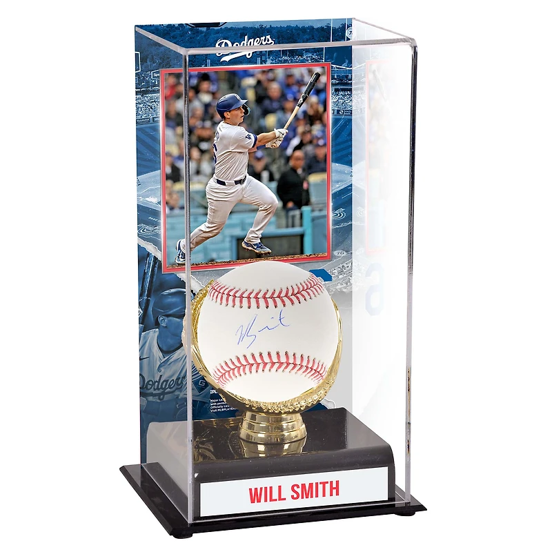Présentoir de gants de baseball autographiés et sublimés en or des Dodgers de Los Angeles de Will Smith avec image