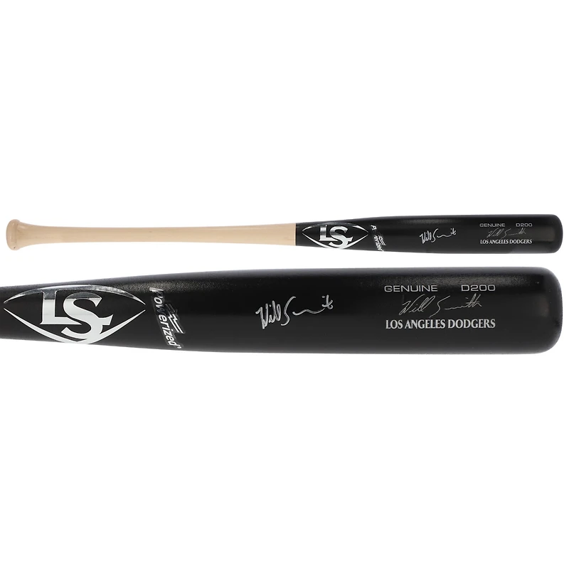 Batte de baseball Louisville Slugger noire et blonde autographiée par Will Smith des Los Angeles Dodgers