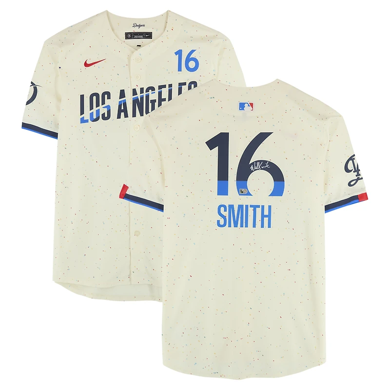 Maillot Nike City Connect crème dédicacé par Will Smith des Dodgers de Los Angeles