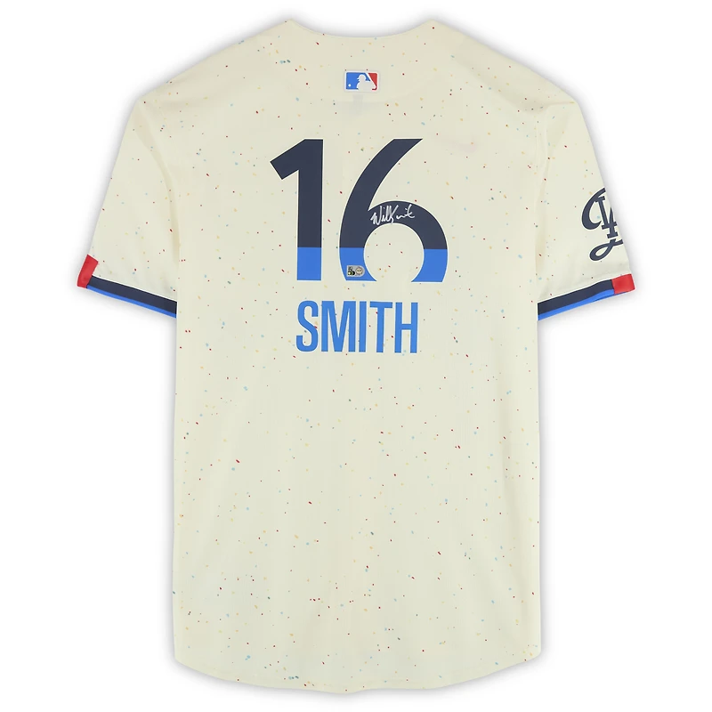 Maillot Nike City Connect crème dédicacé par Will Smith des Dodgers de Los Angeles