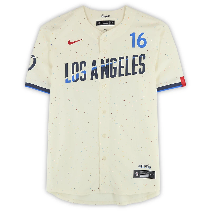 Maillot Nike City Connect crème dédicacé par Will Smith des Dodgers de Los Angeles
