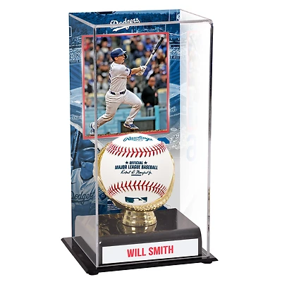 Vitrine de présentation des gants dorés des Dodgers de Los Angeles de Will Smith avec image de frappe