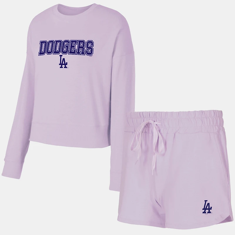 Ensemble haut à manches longues et short Elevation Tri-Blend pour femme Concepts Sport Lavande des Dodgers de Los Angeles