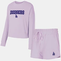 Ensemble haut à manches longues et short Elevation Tri-Blend pour femme Concepts Sport Lavande des Dodgers de Los Angeles
