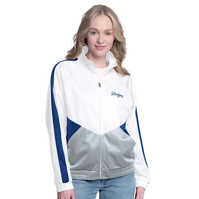 Women's G-III Sports by Carl Banks  White/Royal Los Angeles Dodgers Rally Rhinestone Raglan Full-Zip Track Jacket