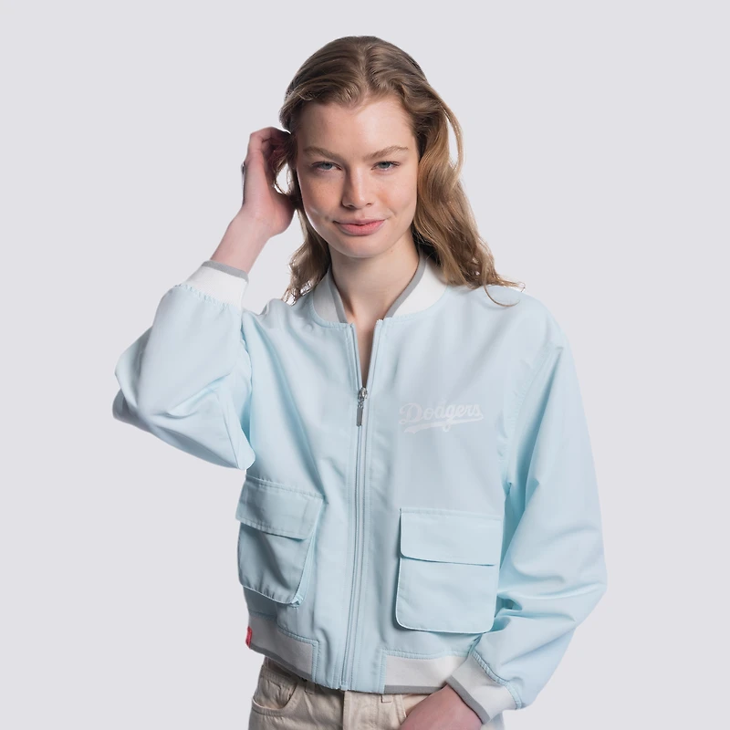 Veste courte zippée bleu clair à motif cachemire des Dodgers de Los Angeles pour femme Lusso