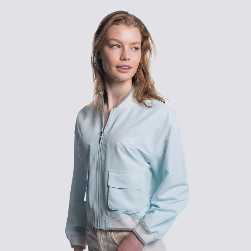 Veste courte zippée bleu clair à motif cachemire des Dodgers de Los Angeles pour femme Lusso