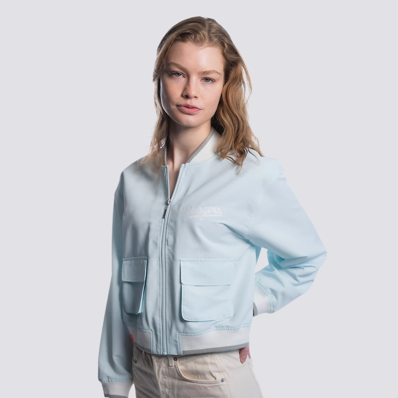 Veste courte zippée bleu clair à motif cachemire des Dodgers de Los Angeles pour femme Lusso