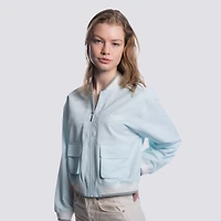 Veste courte zippée bleu clair à motif cachemire des Dodgers de Los Angeles pour femme Lusso