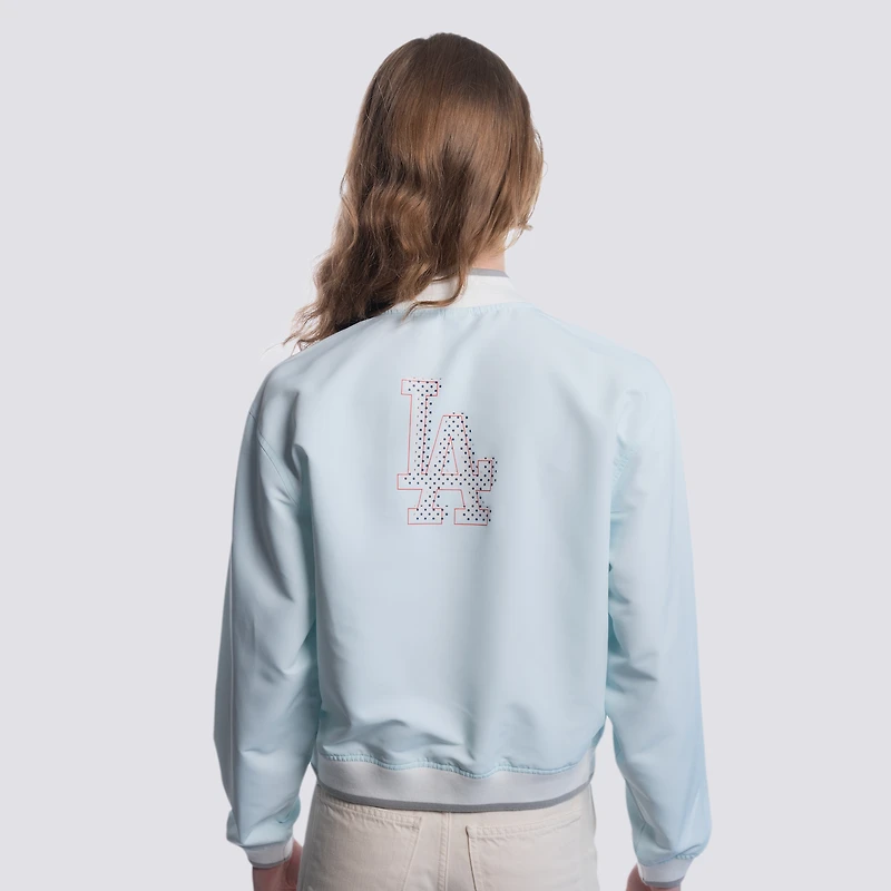 Veste courte zippée bleu clair à motif cachemire des Dodgers de Los Angeles pour femme Lusso