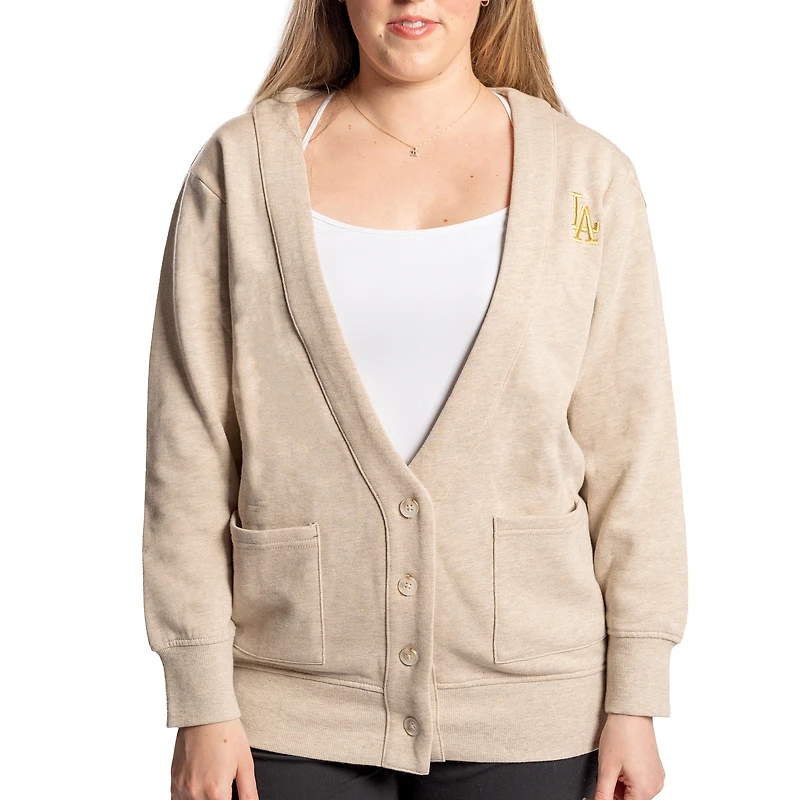 Women's Lusso Natural Los Angeles Dodgers Malibu Full-Button Cardigan