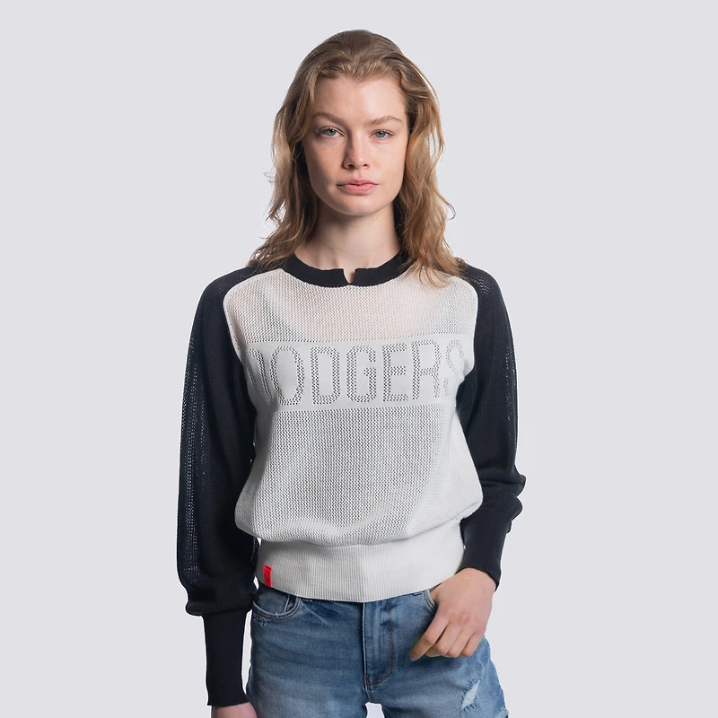 Women's Lusso  Navy Los Angeles Dodgers Seraphina Mesh Notch Neck Sweater