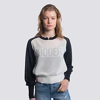 Women's Lusso  Navy Los Angeles Dodgers Seraphina Mesh Notch Neck Sweater