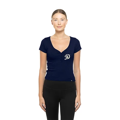 Women's New Era  Navy Los Angeles Dodgers Cropped Summer City Connect V-Neck T-Shirt