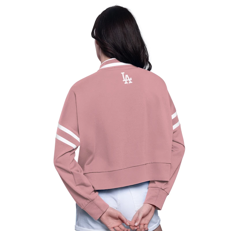 Women's Starter  Pink Los Angeles Dodgers Power Play Cropped Pullover Sweatshirt
