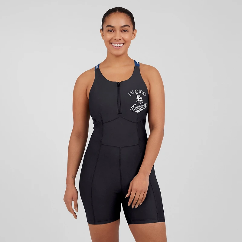Women's WEAR by Erin Andrews  Black Los Angeles Dodgers Bodycon Quarter-Zip Romper