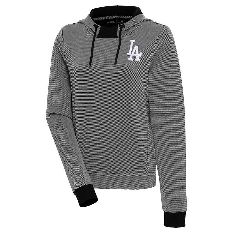 Women's Antigua  Black/White Los Angeles Dodgers Axe Bunker Tri-Blend Pullover Hoodie