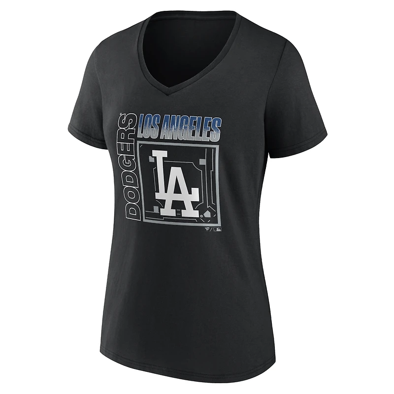 Women's Black Los Angeles Dodgers Home Field Pop Personalized Name & Number V-Neck T-Shirt