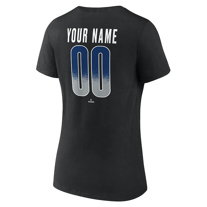 Women's Black Los Angeles Dodgers Home Field Pop Personalized Name & Number V-Neck T-Shirt