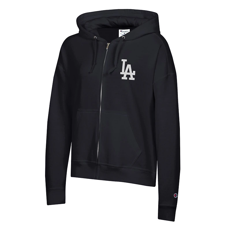 Sweat à capuche zippé en polaire Powerblend noire Champion Los Angeles Dodgers pour femme