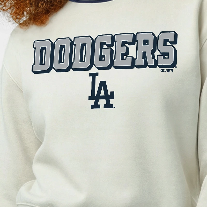 Sweat-shirt Champion crème pour femme, Los Angeles Dodgers Reverse Weave
