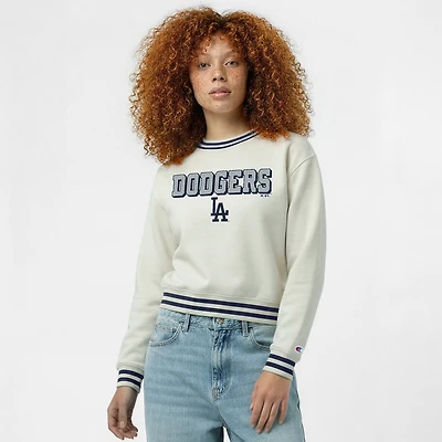 Sweat-shirt Champion crème pour femme, Los Angeles Dodgers Reverse Weave