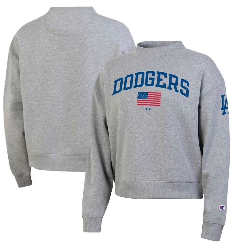 Sweat-shirt en polaire tri-blend gris chiné pour femme, modèle Americana Triumph des Los Angeles Dodgers, de la marque Champion.