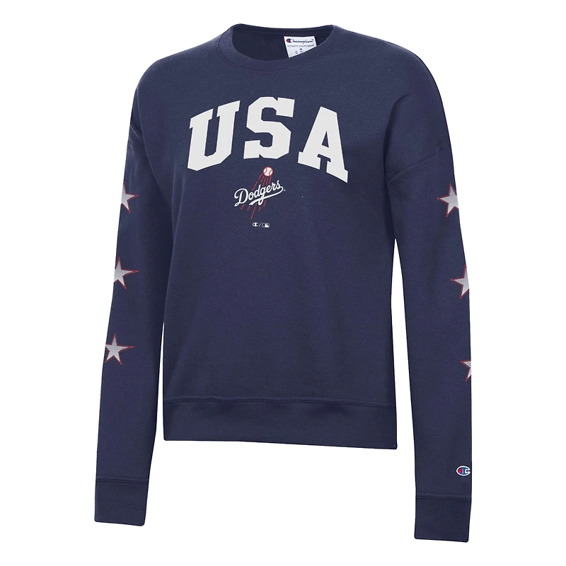 Sweat-shirt à col rond en polaire Champion bleu marine Los Angeles Dodgers Americana pour femme