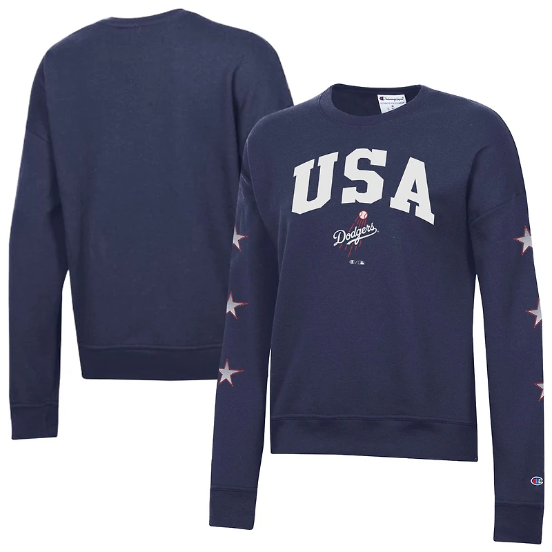 Sweat-shirt à col rond en polaire Champion bleu marine Los Angeles Dodgers Americana pour femme