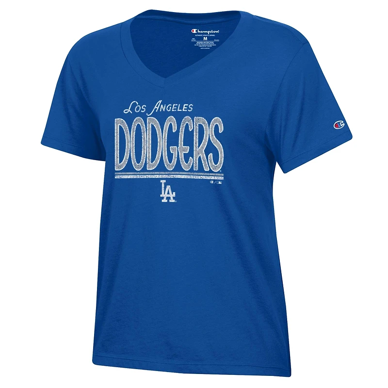 T-shirt à col en V Champion Royal Los Angeles Dodgers pour femmes