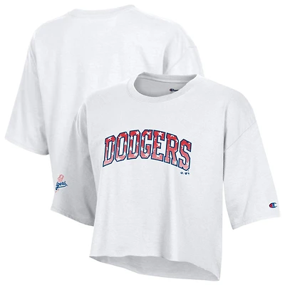 Women's Champion  White Los Angeles Dodgers Boyfriend Cropped Americana T-Shirt
