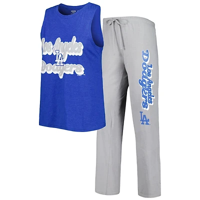 Ensemble de nuit Concepts Sport pour femme : débardeur et pantalon gris/bleu roi Los Angeles Dodgers Wordmark Meter.