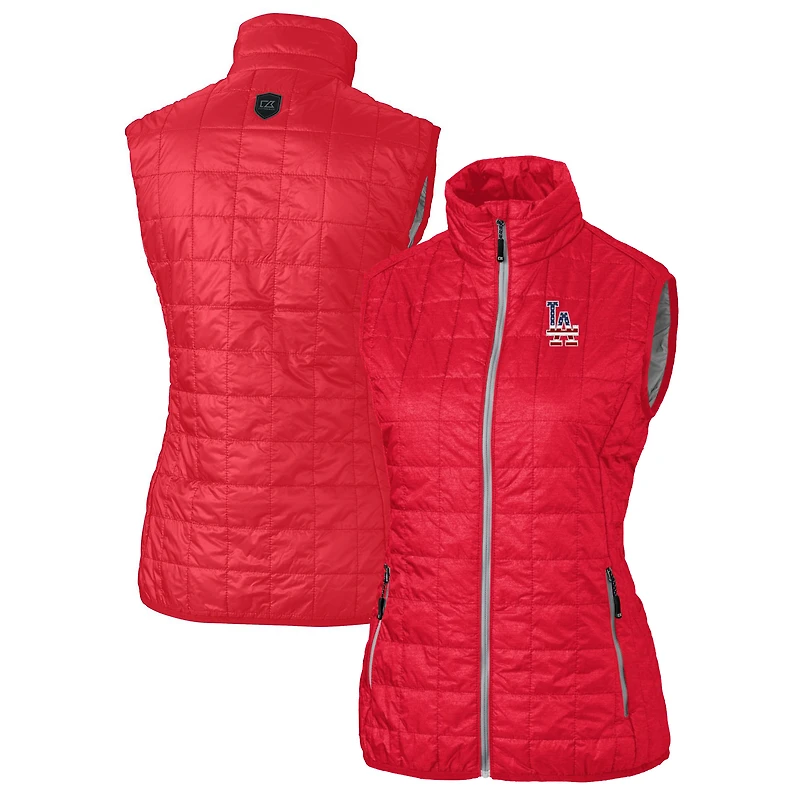 Gilet matelassé isolant entièrement zippé PrimaLoft pour femme avec logo Americana des Los Angeles Dodgers et coupe-vent rouge Rainier