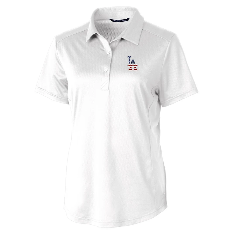 Polo extensible texturé DryTec Prospect pour femme, blanc, avec logo Americana des Los Angeles Dodgers, Cutter & Buck