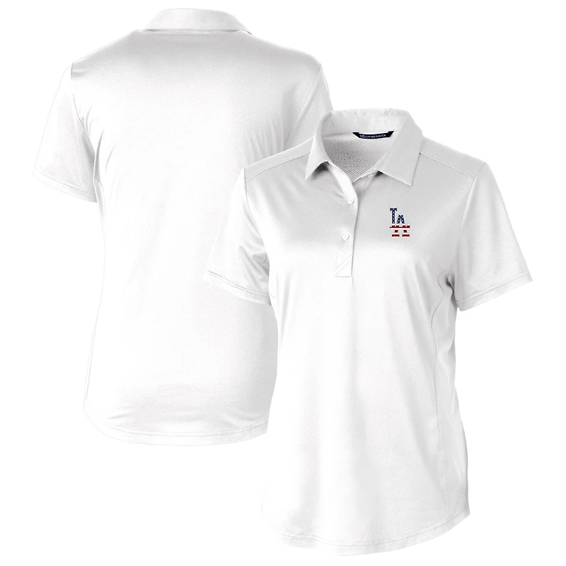 Women's Cutter & Buck White Los Angeles Dodgers Americana Logo Prospect DryTec Textured Stretch Polo