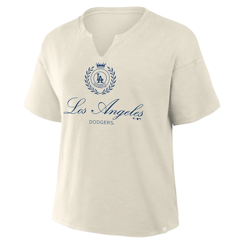 Women's Fanatics Cream Los Angeles Dodgers Legacy Stadium Slub Notch Neck T-Shirt