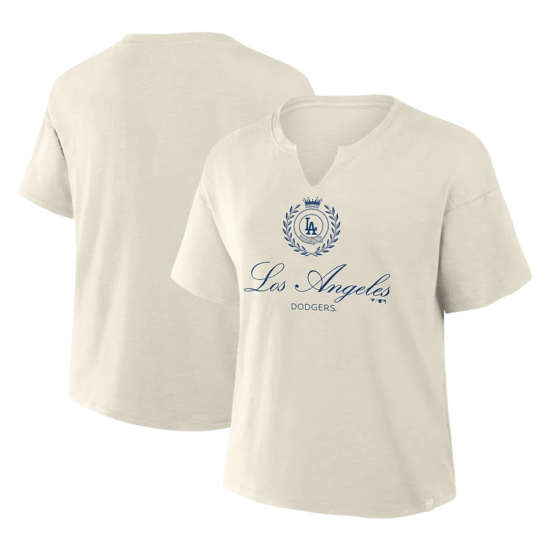 Women's Fanatics Cream Los Angeles Dodgers Legacy Stadium Slub Notch Neck T-Shirt