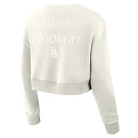 Women's Fanatics Cream Los Angeles Dodgers Studio Cropped Pullover Sweatshirt