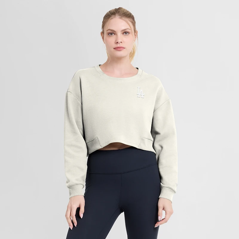 Women's Fanatics Cream Los Angeles Dodgers Studio Cropped Pullover Sweatshirt